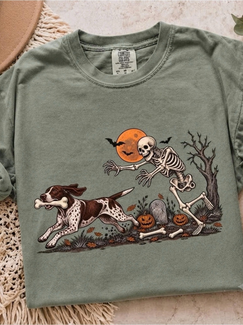 Comfort Colors Halloween Skeleton & Dog Graphic Tee